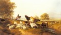Cattle And Sheep Resting In An Extensive Landscape farm animals Thomas Sidney Cooper